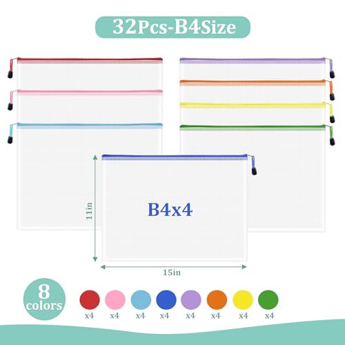 Image of 32pcs Mesh Zipper Pouch Bags, B4 Sizes, 8 Colors Zipper Pouches for Organizing, Board Game Storage, Travel, School Office Organize