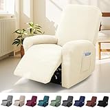 BOUFEIDA 4-Teilig All-Inclusive Sesselbezug, 1 Sitzer Relaxsessel Sesselbezug Stretchhusse mit Taschen, Sesselschoner für Fernsehsessel und Relaxsessel, Anti-Rutsch High Stretch(Beige)