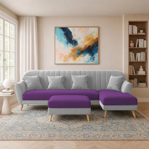 Image of Atticus RHS 6 Seater L Shape Sofa Set with Ottoman Living Room (Purple Grey Colour Fabric) Premium Fabric Sofa Set for Living Room
