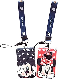 Lanyard, 2 × BKJJ Fashion Hand Wrist Lanyard, Cute Animal Shape Neck Lanyard, Women's Mickey and Minnie Lanyard with Detachable, Mickey Lanyard Card Holder, Black and Red