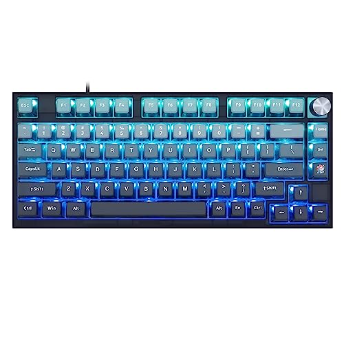 Image of MOLGRIA SKYLOONG GK75 Blue Backlit Gaming Keyboard with Side Transparent Pudding Keycaps, Hot Swappable Yellow Mechinery Switches, Type C Wired Knob Mechanical Keyboard for Win /Mac OS
