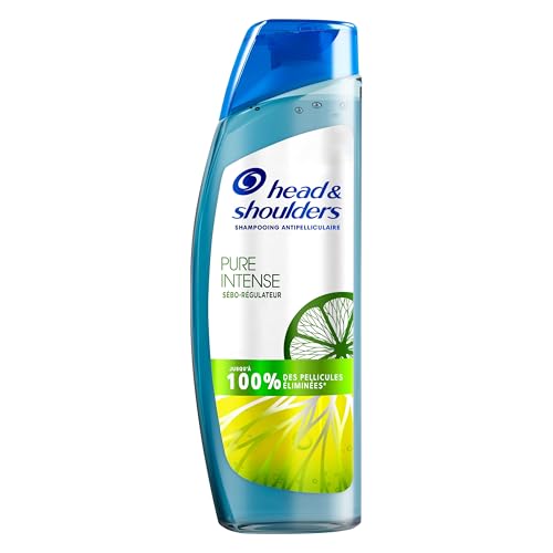 Head & Shoulders Pure Intense Sébo-Régulateur Shampooing Antipelliculaire 250 ml, Au Citron, Pour Cuir Chevelu Gras, Jusqu’à 100% des pellicules éliminées