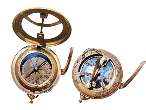 Brújula Antigua Redonda de Latón con Reloj Solar de 3 Pulgadas - Stark Export House miniatura 2