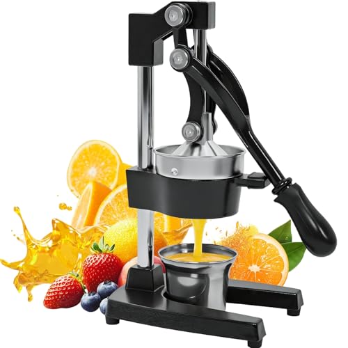 Image of HLILBTE Cast Iron Citrus Juicer | Extra Large Commercial Grade Manual Hand Press with Stainless Steel Cup, Heavy-Duty Manual Juicer Press,Orange Crush Machine,Orange Juicer Squeezer,Easy Clean,Black