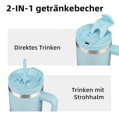 BJPKPK 900 ml Isolierter Edelstahl-Becher mit Griff Deckel und Strohhalm – Ansicht 5