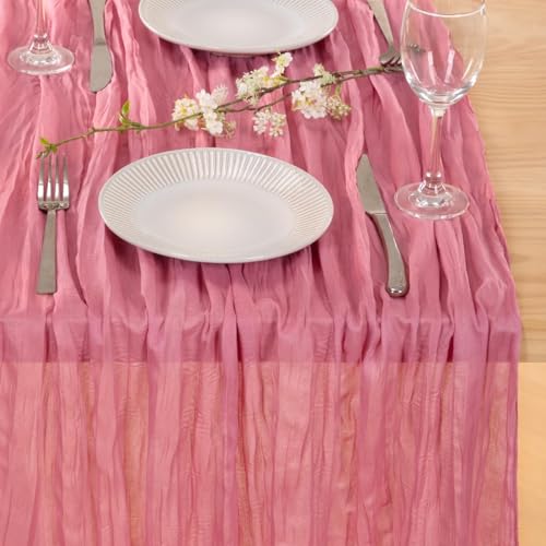 Image of MLMC 3 Pack Mauve Pink Table Runner 10ft Sheer Gauze Summer Cheesecloth Table Runner Bulk Rustic Cheese Cloth Decor 35x120 Inches for Boho Wedding Bridal Baby Shower Birthday Party Decor