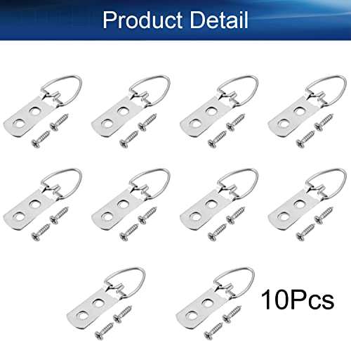Image of 50mm x 13mm Double Holes D Ring Picture Hangers Hardware Assortment Kit, for Home Decoration Hanging Clock Paintings Artwork Creative Picture Frame Photo Hanging Solutions Silver Tone 10pcs