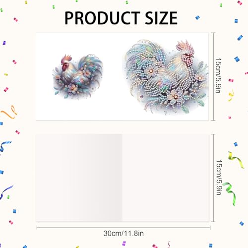 Image of AiYuanzsh Set of 6 Animal Diamond Painting Greeting Cards - Rooster, Turtle, Elephant, Horse, and Fox Designs 5D DIY Craft Kits with Colorful Rhinestones Diamond, Perfect for Birthday and Anniversary
