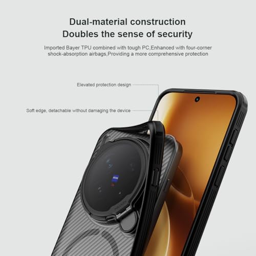 Image of PRITO for Vivo X300 Case with Camera Cover, Compatible with MagSafe, Full Camera Protection, Shockproof Protective, Adjustable Kickstand, Case with Stand. (Transparent Black, X300)