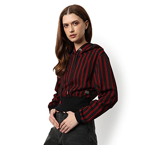 Image of PINACOLADA Women's Double Striped Hoodie with Ribbed Hem for Casual Wear | Hooded Neck | Long Sleeve | Pull On Closure | Cotton Sweatshirt Crafted with Comfort Fit for Everyday Wear