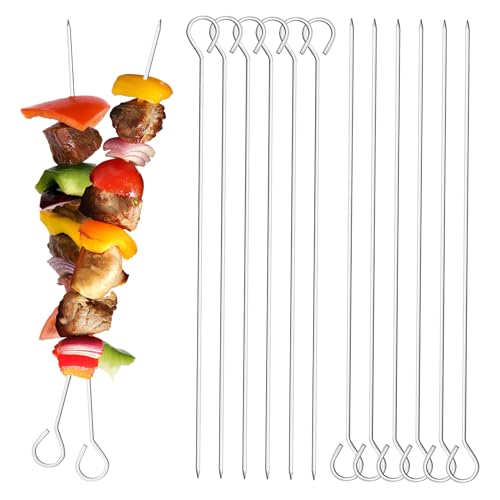 Stainless Steel Skewers for Grilling: 12pcs Reusable Kabob Sticks Round BBQ Skewers for Chicken Meat Shrimp Vegetables
