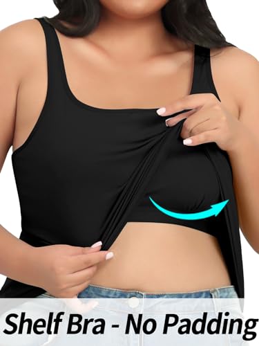 V FOR CITY Plus Size Tank Top for Women with Shelf Bra Adjustable Wide Strap Camisole Summer Basic Cotton Udershirts 1X-5X2