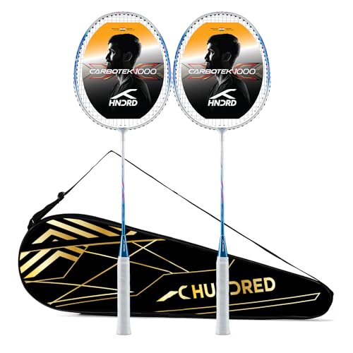 Image of Hundred Carbotek 1000 Badminton Rackets (Pack of 2) | Superlight Head-Heavy Racket for Smash Power | Slim Shaft, Carbon Graphite Shaft & Curve Frame for Better Sweet Spot