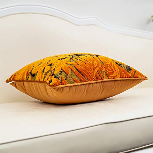 Alerfa 20 X 20 Inch Orange Square Maple Leaf Pillow Embroidery Cut Velvet Cushion Case Luxury Modern Lumbar Throw Pillow Cover Decorative Pillow For Couch Sofa Living Room Bedroom Car #TOP2