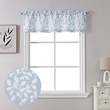 Chyhomenyc Anna White Blue Valances for Windows 14 Inches Long 1 Pieces, Light Filtering Soft 3D Embossed Textured Fabric Curtains for Bedroom Basement Small Windows, 56Wx14L Inches