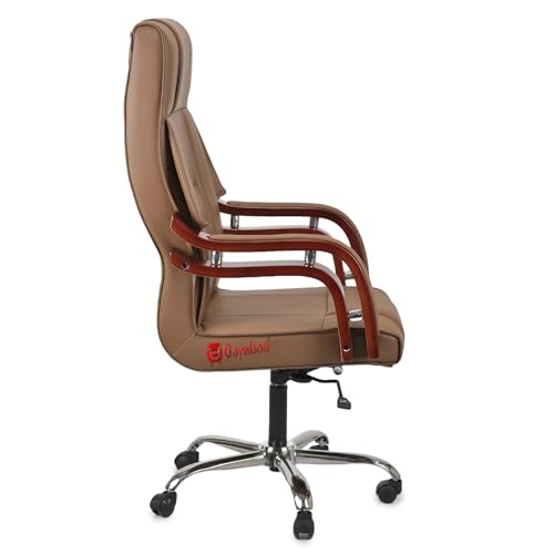 Image of GOYALSON Comfortable Revolving Chair for Director Principal Manager Office with arm Rest with Wheels and Cushioned seat Back (1, Brown, Wooden Handle High Back)