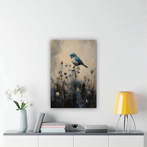 Impression sur toile oiseau bleu Moody de QITUBVAF en format 40 x 60 cm