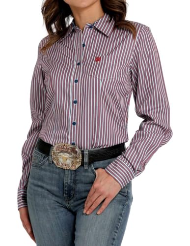 Cinch Women's Red and Blue Stripe Tencel Button Shirt