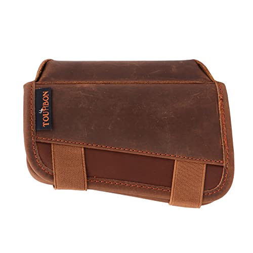 Tourbon Cheek Rest Pad With .22 Rifle Shell Holder Tactical Gun Stock Cover 14 Round Ammo Carrier Pouch Hunting Shooting Accessories (Genuine Leather - Brown Right Hand) #TOP1