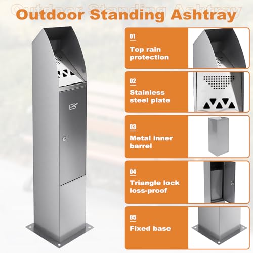 Standaschenbecher für Draußen, Standaschenbecher Edelstahl für Terrasse Hotels Cafés Büros Restaurants Bars（Silber）