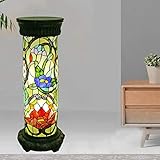  Lampadaire Tiffany, lampe de lecture à colonne romaine Lotus, abat-jour en verre teinté de 30 pouces, lampe de décoration de salon chambre à coucher, fini frotté à l\'huile, E27