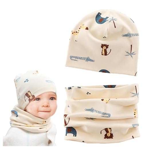 Norhogo baby-mütze dünn, Baby Kinder Baumwolle Mütze Schal Set, Wintermütze für Jungen Mädchen Baumwolle, Beanie Hüte + Schlauchschal, beanie mütze jungen, loopschal baby, L,Beige Elefant