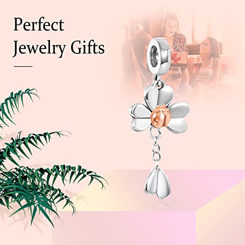 La Menars Nature Clover Ladybird Flamingo Ladybug Charm For Bracelets 925 Silver Pendant Beads For Necklaces Dangle For Mother's Day Birthday Christmas Gift #TOP3