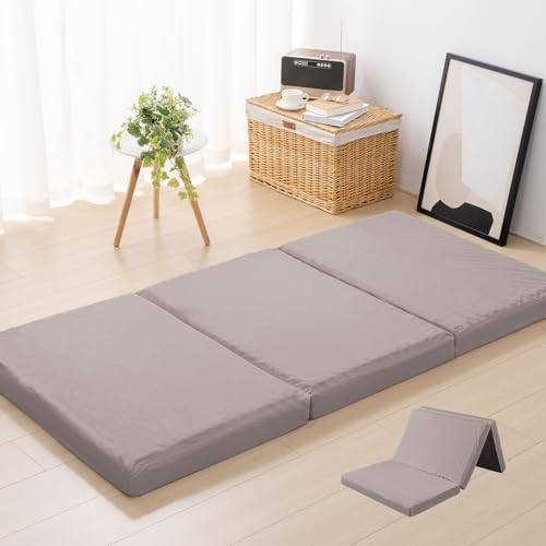 HOMFINE 高反発マットレス セミシングル 三つ折り 極厚10cm 20D おりたたみマットレス 高反発 ベットマット 敷き布団 凹凸加工 体圧分散 程良い硬さ 抗菌防臭 洗えるカバー 通気性がよい オールシーズン 80x180x10cm ラテ色