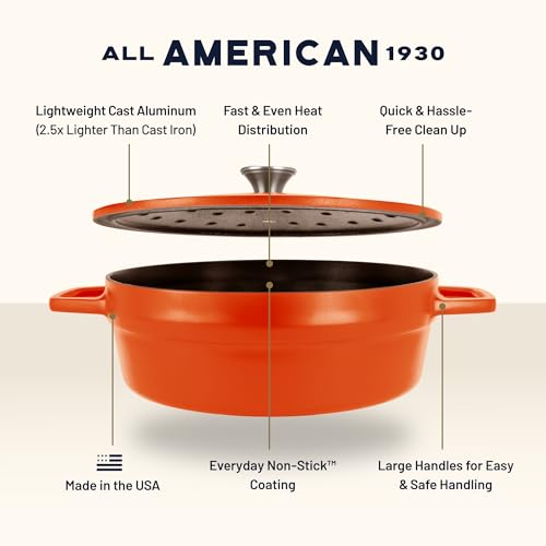Image of All American 1930 - Dutch Oven - The Saucier Set, Saffron Orange - 5.5qt Capacity - Perfect for Sauces, Soups & Simmering - Non Stick & PFAS Free - Made in the USA
