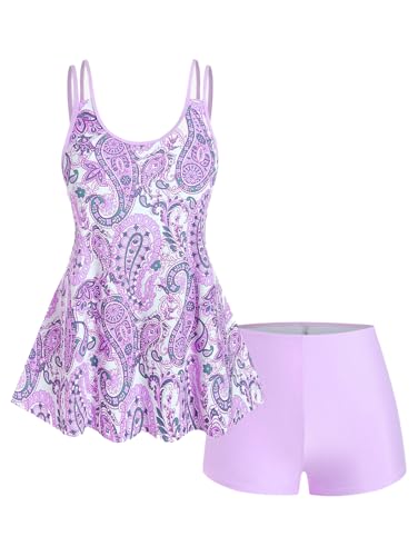ROSE GAL Rosegal Womens Plus Size Bohemian Paisley Print Tankini Swimwear with Boyshorts