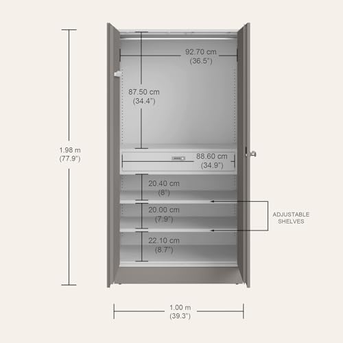 Image of Interio by Godrej Auraline Men Basic 2-Door Steel Almirah (Rocky Grey), 1-Year Warranty, 1 Drawer