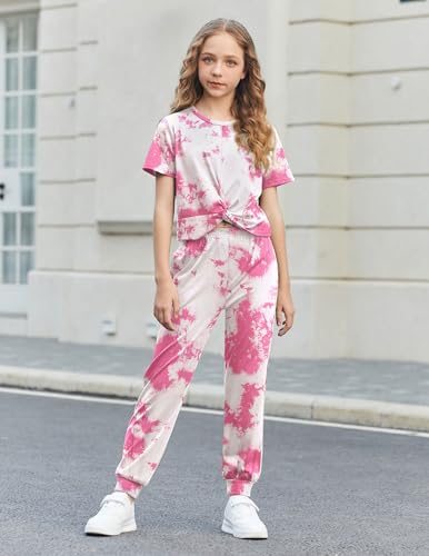 Image of Arshiner Girls Clothing Sets Tie Dye Twist Front Tops & Sweatpants Outfits Sportwear Sweatsuits Tracksuits 4-13 Year