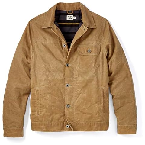 Huckberry Flint and Tinder Men's Flannel-Lined Waxed Trucker Jacket, Water & Weather Resistant, Field Tan, L Cover