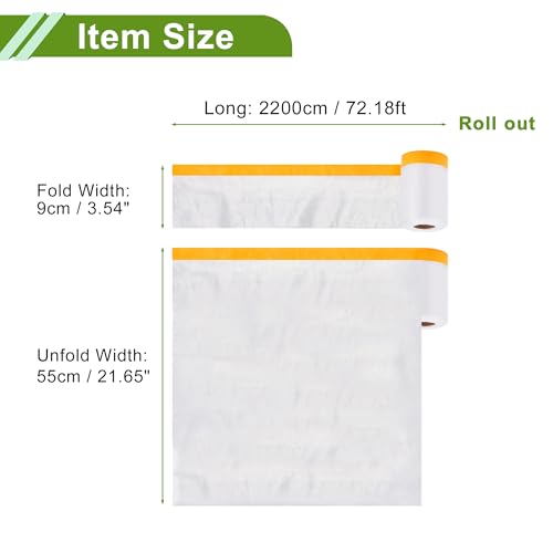 Image of Pre-Taped Masking Film Plastic Cover PE Film Natural Fiber Material 1 Pc 2200x55cm / 72.18ftx21.65 inch White Orange