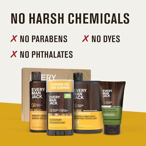 every man jack mens amber  sandalwood bath and body gift set - clean ingredients amp sandalwood amber and vetiver scent - round out his routine with body wash 2-in-1 shampoo deodorant amp face wash