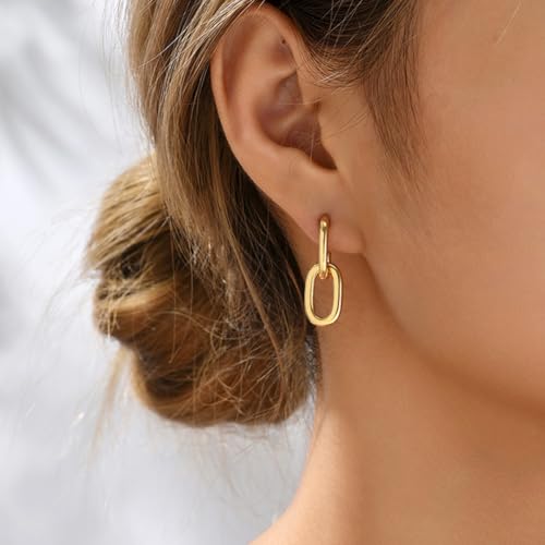 BG&WLing 18K Gold Plated Link Earrings for Women, Convertible Paperclip Link Chain Earrings Double Hoop Dangle Drop Earrings Trendy Jewelry Gift for Her4