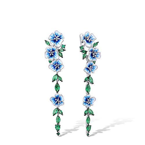 Santuzza Sterling Silver Green Spinel Enamel Peony Flower Earrings for Women