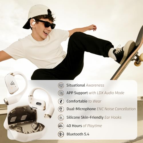 Image of LYPERTEK SOUNDFREE S40 Wireless Open Ear Earbuds, Bluetooth 5.4, 40H Playtime, 2-Mic ENC Noise Cancelling, IP55 Waterproof, 8.3g Lightweight Sports Earphones with Ear Hooks for Running Gym Workout