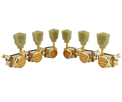 Guyker 3x3 Vintage Style Locking Guitar Machine Heads – 1:15 Ratio Lock String Deluxe Tuning Key Pegs Tuners Set Replacement for Electric, Acoustic or Folk Guitars - gk44sp, Gold