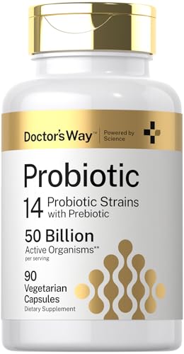 Doctor's Way Probiotic Supplement | 50 Billion Active Organisms | 90 Capsules | 14 Strains with Prebiotic | for Men and Women | Vegetarian, Non-GMO, Gluten Free