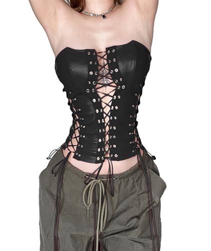 Débardeur en cuir rouge xxxiticat slim en simili avec dentelle