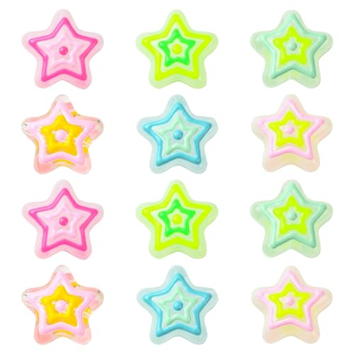 KitBeads 12Pcs 6 Colors Hand Printed Star Glass Beads Chunky Large Star Beads for Bracelets Necklaces Earrings Keychains Jewelry Making Crafts Bulk