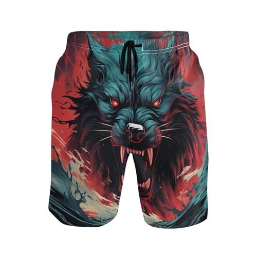 Lobo Rojo Enojado Y Genial Hombre Shorts De Baño Impermeable Surf Pantalones Forro De Malla Shorts De Playa Vacaciones Bañadores De Surf XXL