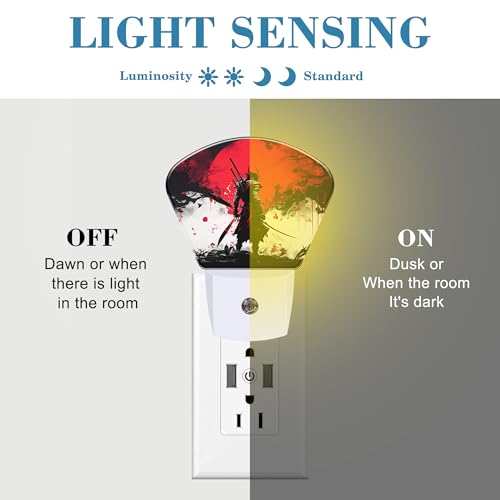 Image of Japanese Cool Samurai Night Light Samurai Nightlight Plug into Wall with Dusk to Dawn Sensor for Kid Girls Boys Women Men Room, Hallway, Kitchen, Bathroom, Stairs Decor