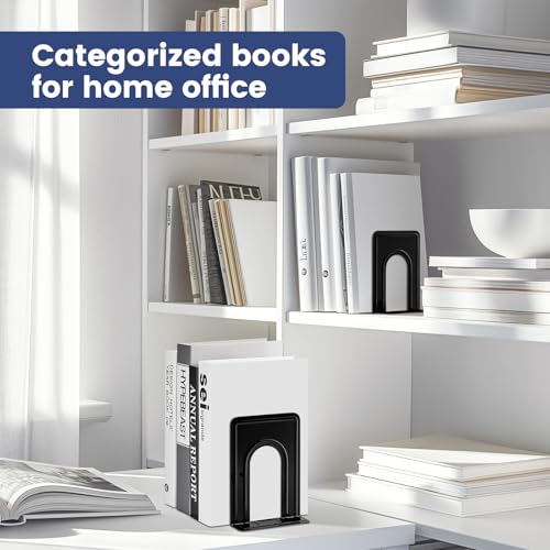 HappyHapi Book Ends, Non-Skid Metal Bookend Supports for Shelves, Heavy Duty Book End, Office Book Stopper, 6 x 5 x 6 Inches, 14 Pieces / 7 Pairs (Black) by HappyHapi - Image 6