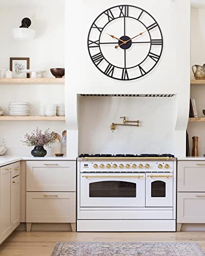 Skynature 30 Inch Large Wall Clock For Living Room Decor, Battery Operated Silent Indoor Outdoor Wall Clocks, Modern Farmhouse Rustic Roman Numeral Metal Wall Clock For Kitchen, Patio, Pool - Black #TOP4