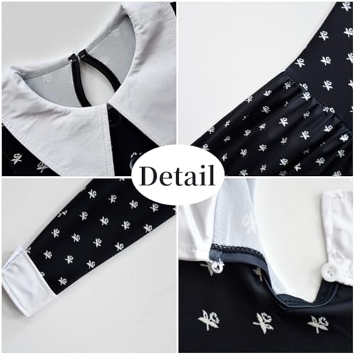 Girls Princess Dress Floral Black Dresses Lapel Long Sleeve Halloween Outfits3