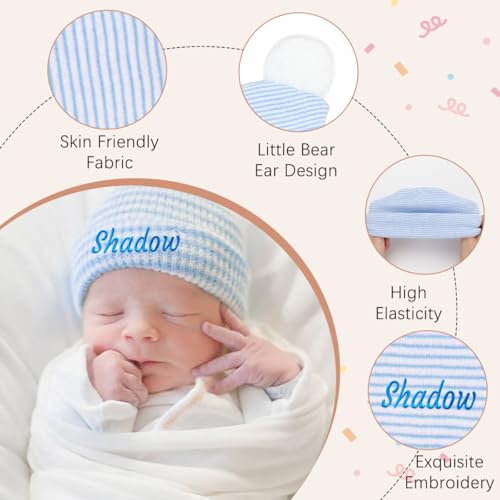 Personalized 2 Pack Newborn Hospital Hat Custom Infant Baby Beanie for Boys Girls 0-3 Months2