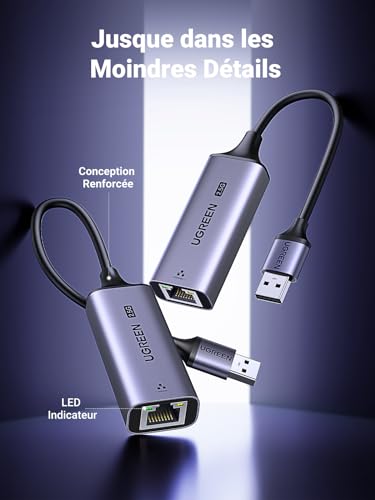 Adaptateur réseau Ugreen Ethernet Adapter CM648 RJ45 USB Grau USB - vue 8