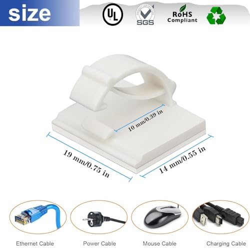 SZFUDIGO selbstklebend kabelhalter 50 Pack Weiß, geeignet für Kabel mit einem Durchmesser von ≤ 6 mm in Autos, Häusern und Büros.